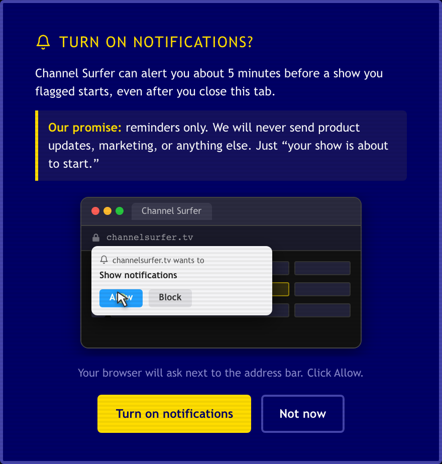 The notifications walkthrough with our reminders-only promise